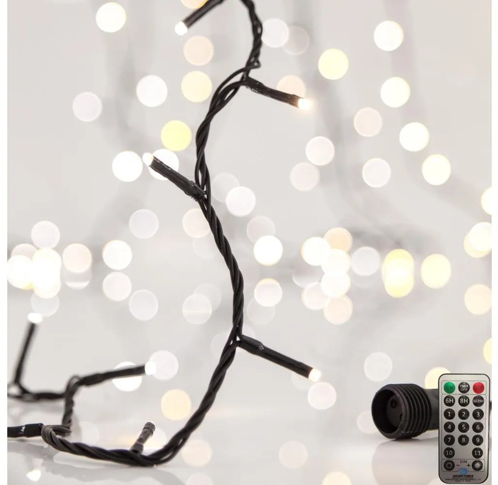 Catena LED natalizia da esterno CLUSTER 200xLED/8 funzioni 2,1 m IP44 bianco caldo + +TC