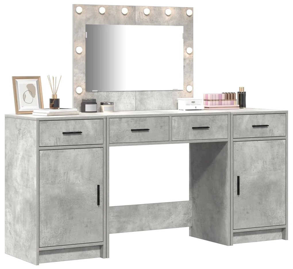 Set di 3 pezzi per toeletta con led grigio cemento in legno ingegnerizzato