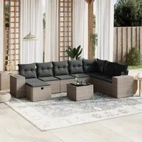 Set Divano da Giardino 9 pz con Cuscini Grigio in Polyrattan 3264526