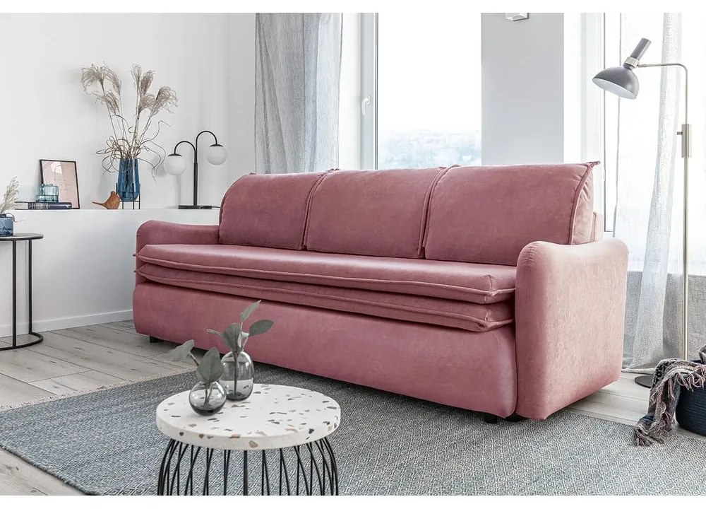 Divano letto in velluto rosa Tender Eddie - Miuform