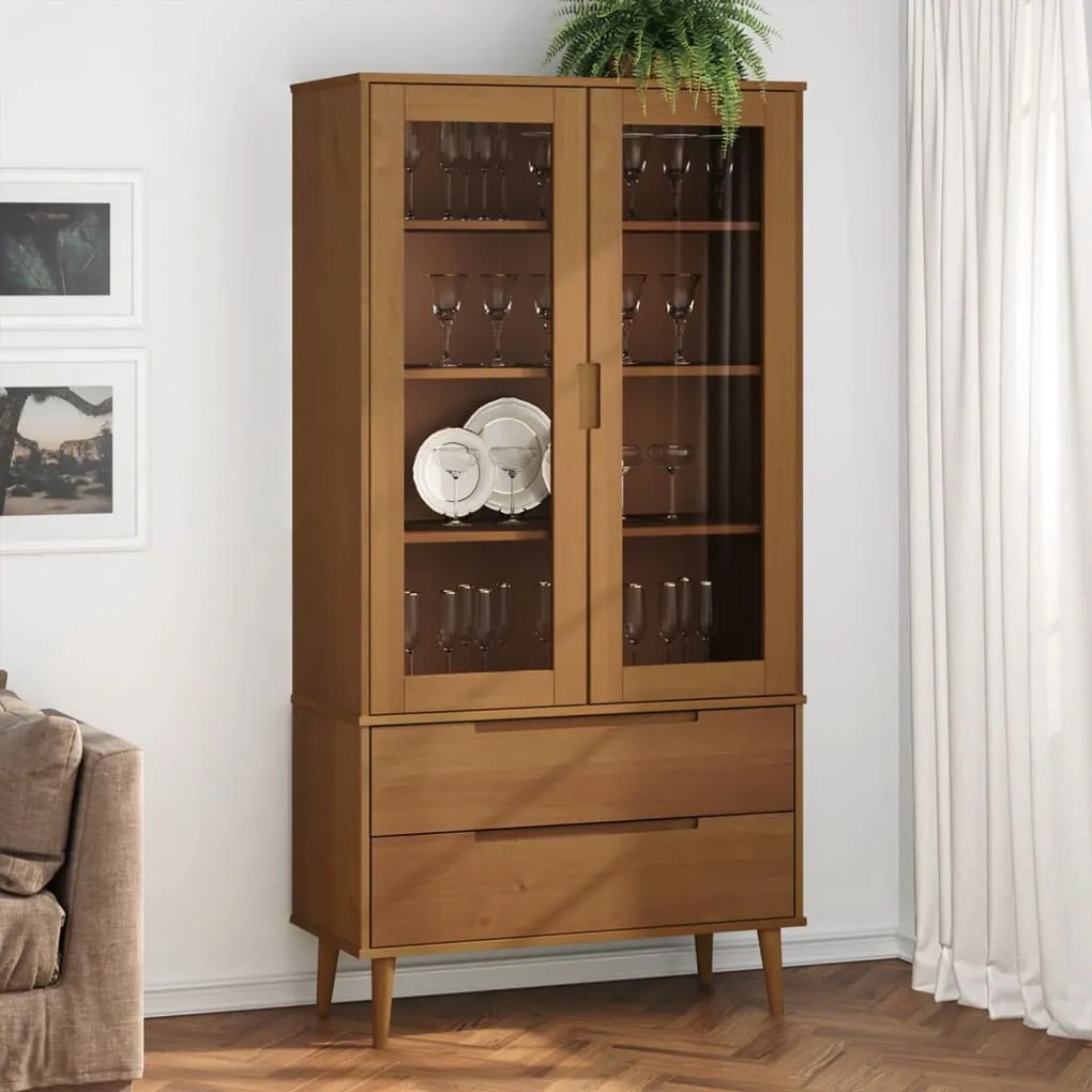 Vetrina Molde Marrone 90x35x175 Cm İn Legno Massello Di Pino /