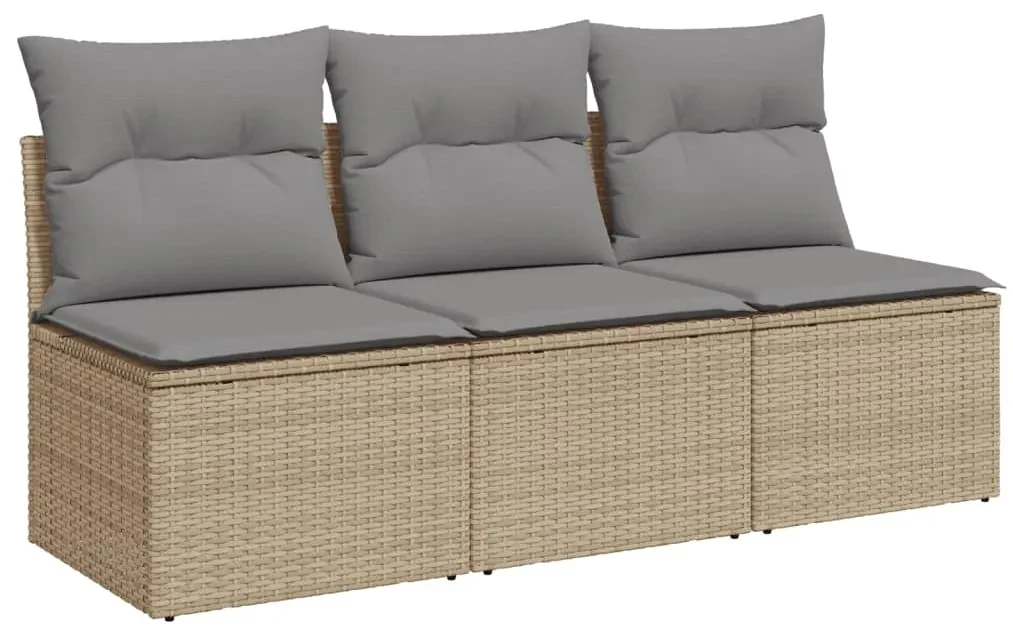 Divano da giardino con cuscini a 3 posti beige in polyrattan