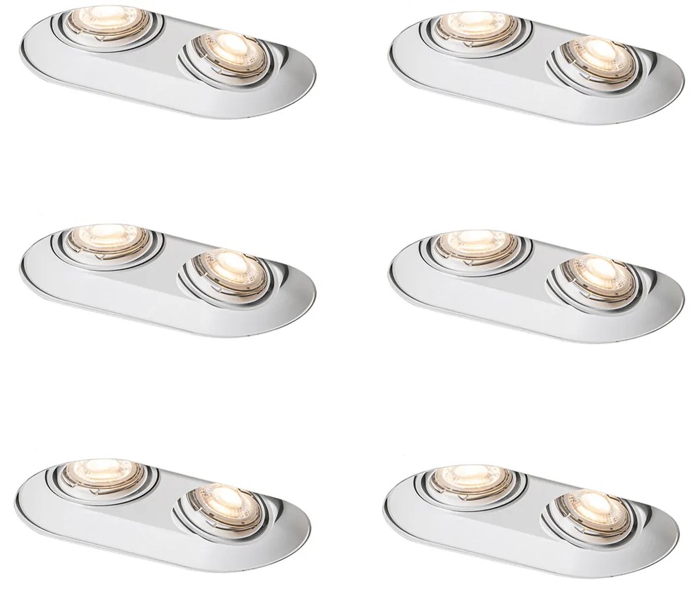 Set di 6 faretti da incasso rotondi bianchi GU10 50mm 2 luci - Hubs