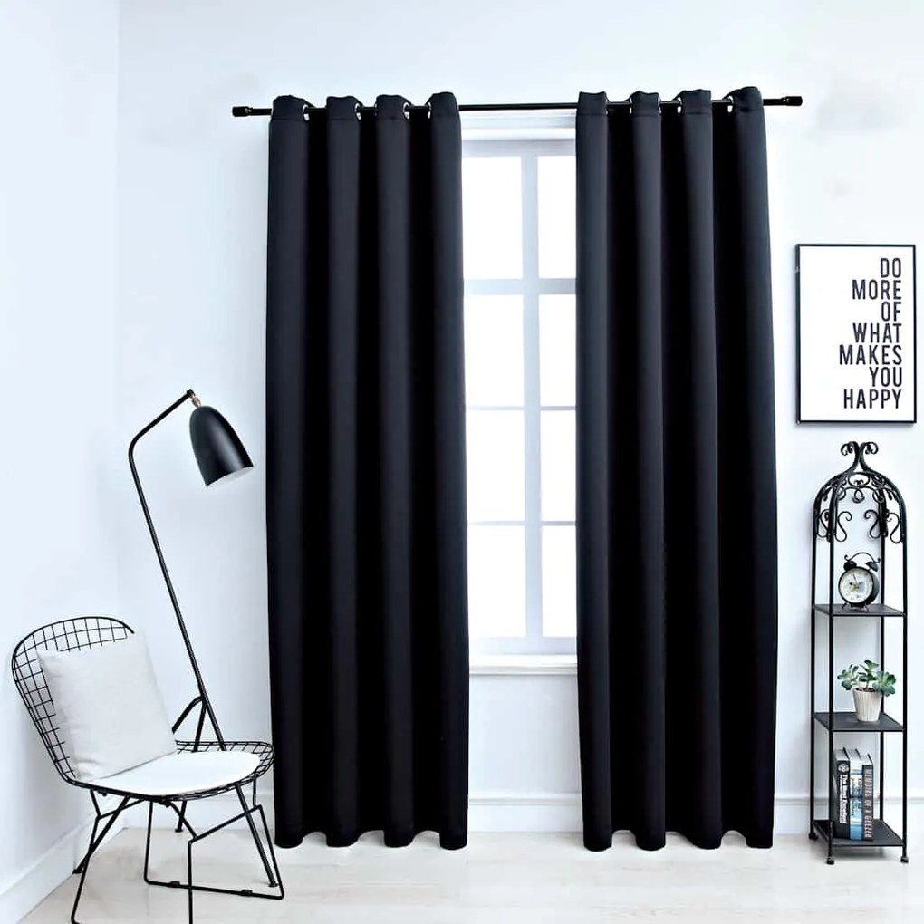 Tende Oscuranti Con Anelli İn Metallo 2 Pz Nere 140x175 Cm /