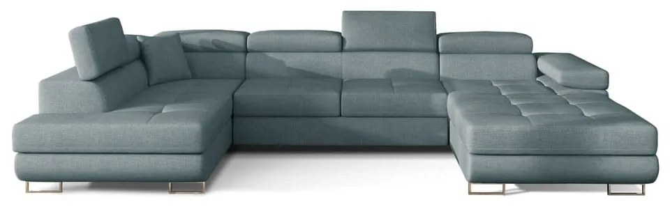 Divano angolare azzurro allungabile/con contenitore (con penisola a sinistra/a U) Rodrigo – ELTAP