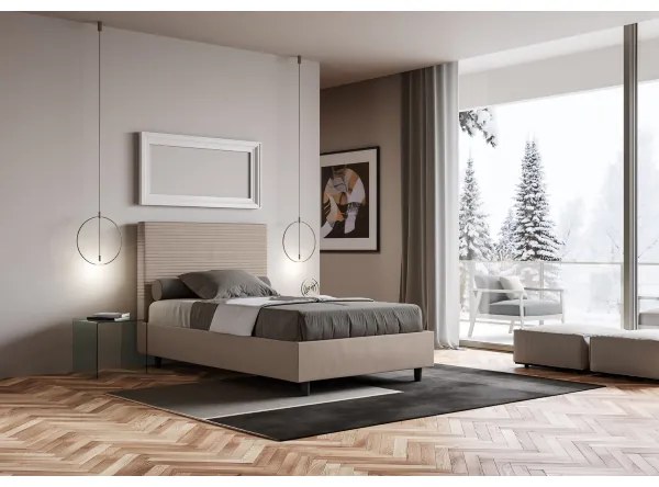 Letto matrimoniale francese senza rete imbottito 140x210 similpelle tortora Focus