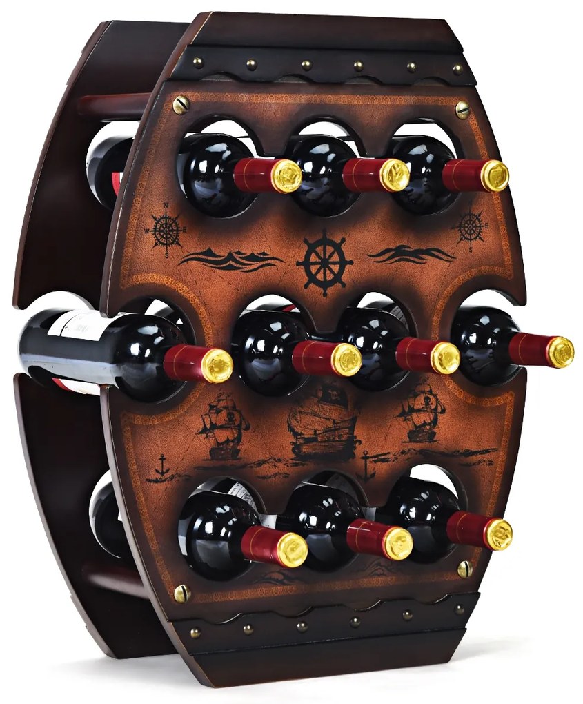 Costway Portabottiglie da tavolo in legno a 3 piani per 10 bottiglie di vino 59x45x20cm Marrone
