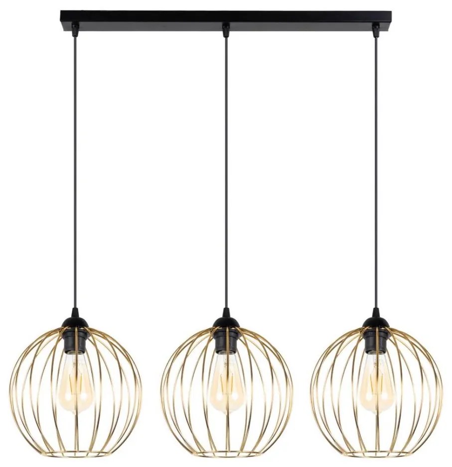 Lampadario a sospensione con filo MATT 3xE27/60W/230V nero/oro