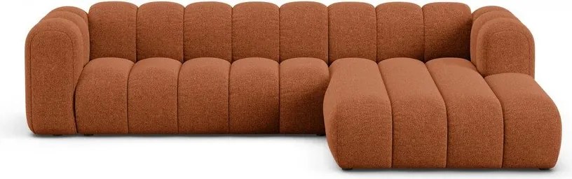 Divano angolare color mattone (con penisola a destra/con chaise lounge) con rivestimento in ciniglia Lupine – Micadoni