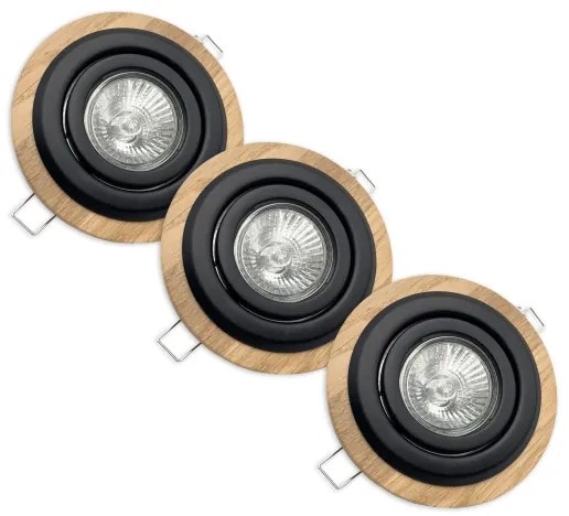 Set da 3 faretti da incasso TOBBY 1xGU10/20W/230V Ø 11,5 cm rovere/nero
