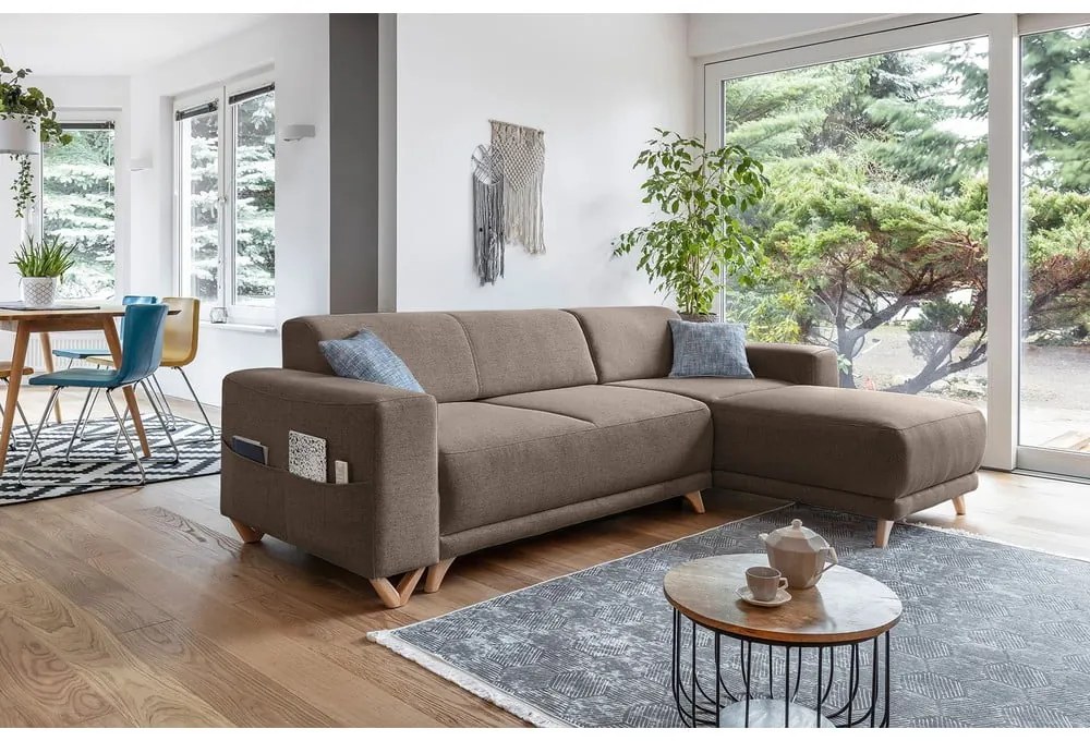 Divano angolare marrone allungabile e con contenitore Classy Sophie – Miuform