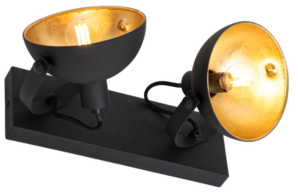 Plafoniera industriale nera con oro a 2 luci orientabili - Magnax