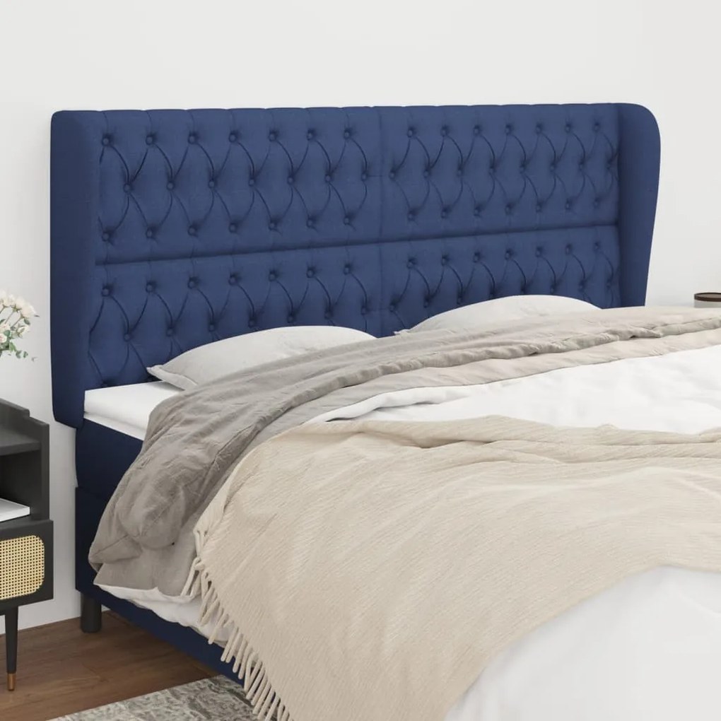 Testiera Ad Orecchio Blu 203x23x118/128 Cm İn Tessuto /