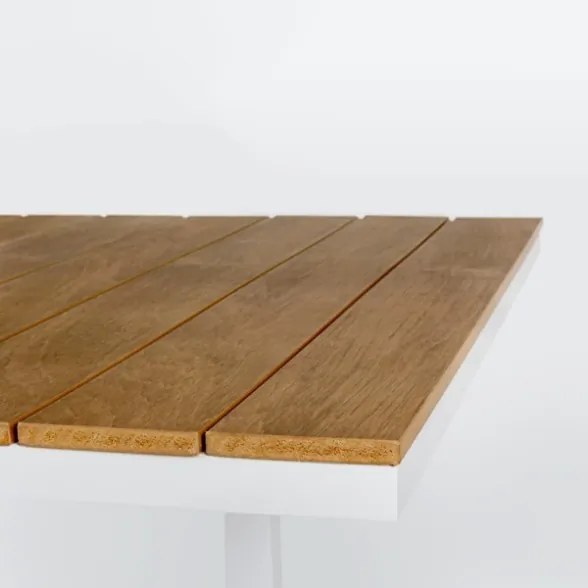 Tavolo Allungabile Per Esterno In Alluminio 90x140-200 Cm Con Doghe Di Legno Elias Bianco Bizzotto