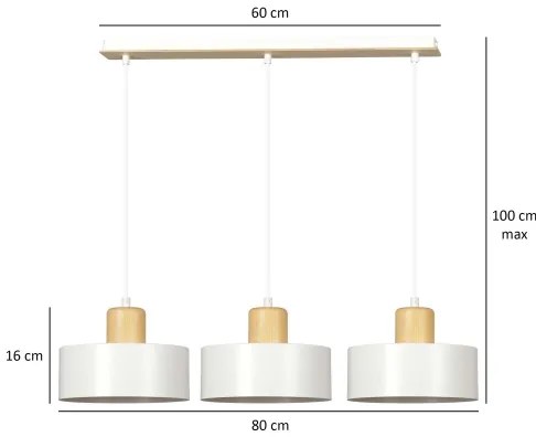 Lampadario a sospensione con filo TORIN 3xE27/15W/230V bianco