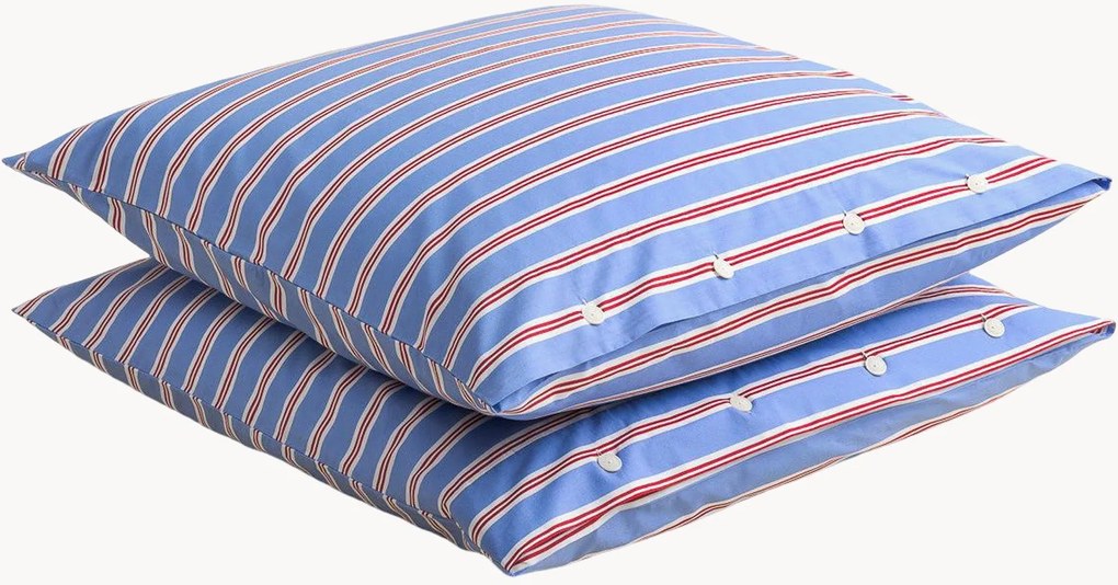 Set di 2 federe in percalle di cotone Striped Blue