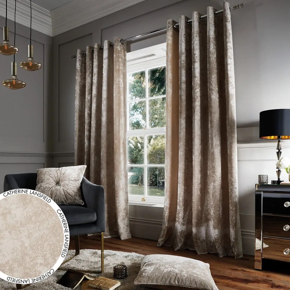 Tende beige in set da 2 168x183 cm Crushed Velvet - Catherine Lansfield