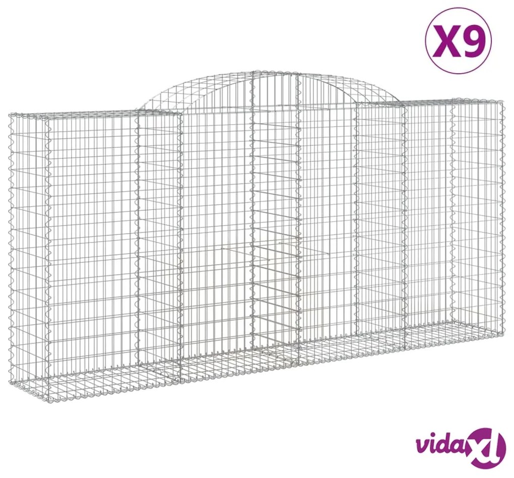 vidaXL Cesti Gabbioni ad Arco 9 pz 300x50x140/160 cm Ferro Zincato