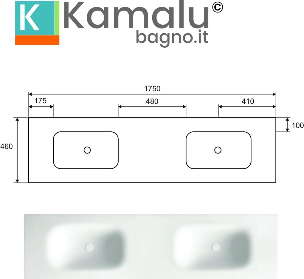 Mobile bagno a terra 175 cm doppio lavabo 2 cassetti e anta SP-175SS - KAMALU