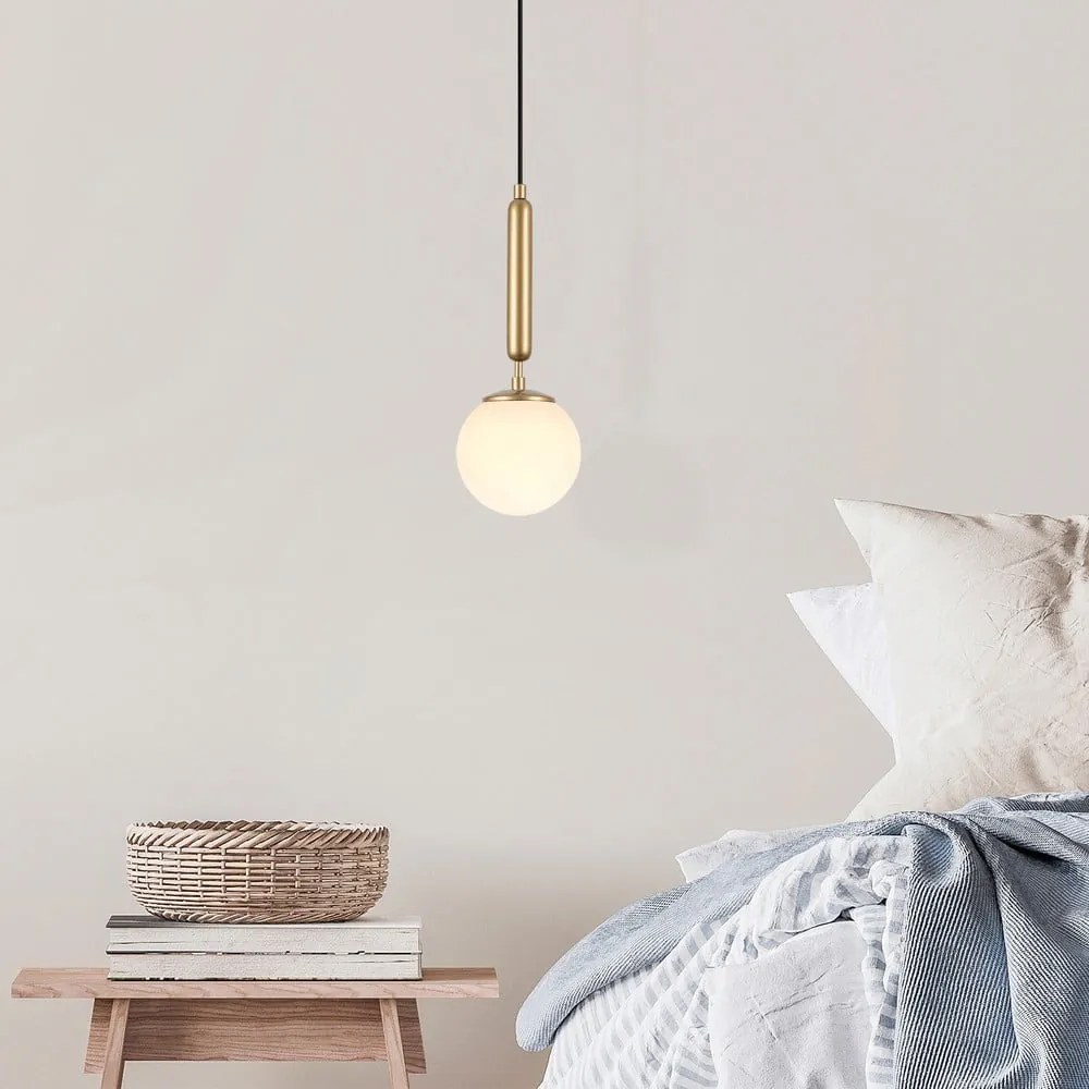 Lampadario dorato con paralume in vetro ø 15 cm King – Opviq lights