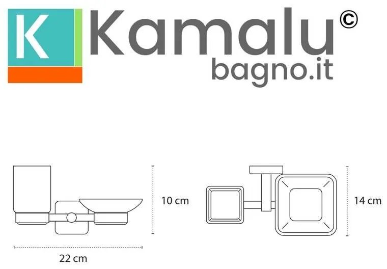 Kamalu - porta spazzolini e portasapone in acciaio nero opaco e vetro | clode-n