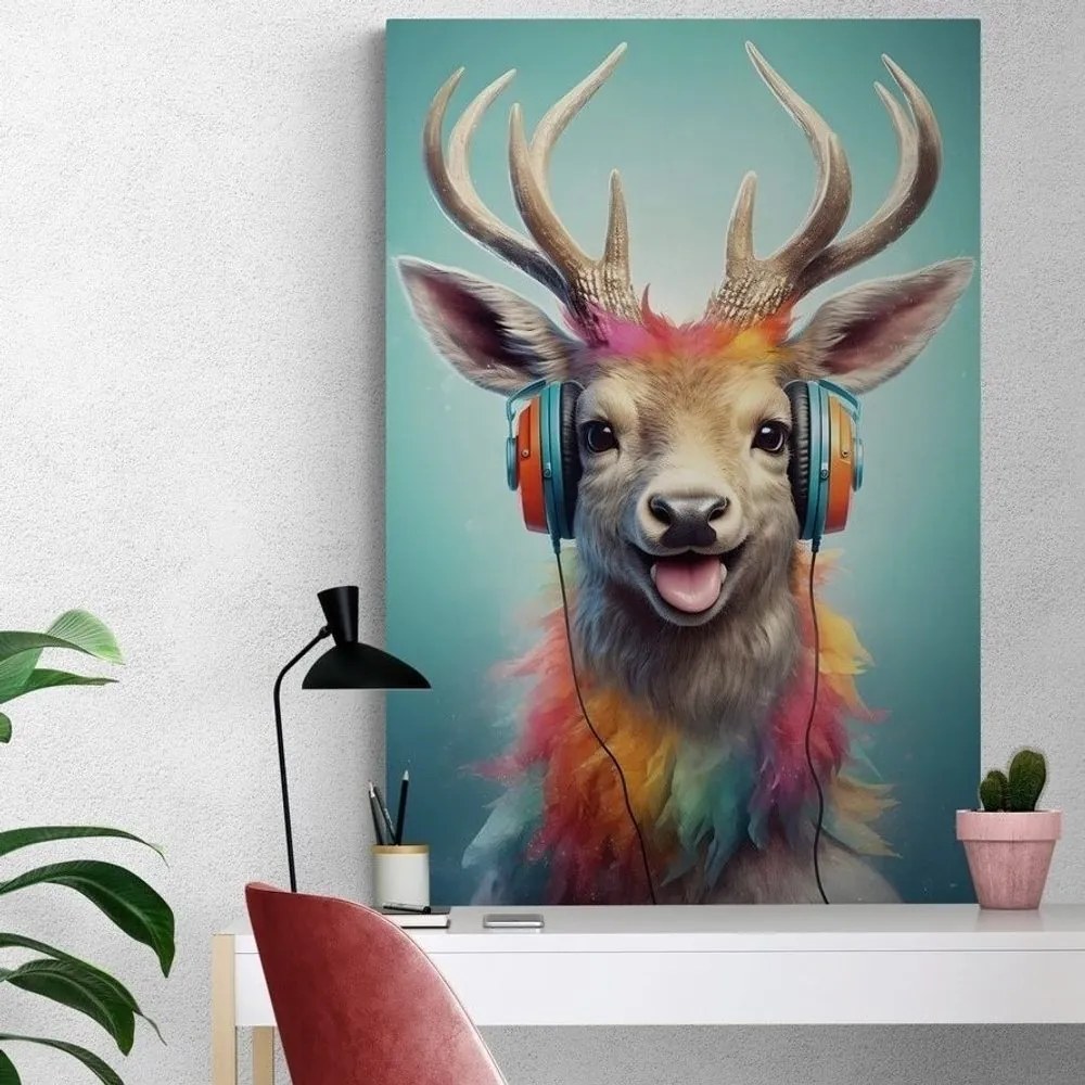 Quadro su tela – Cervo con cuffie