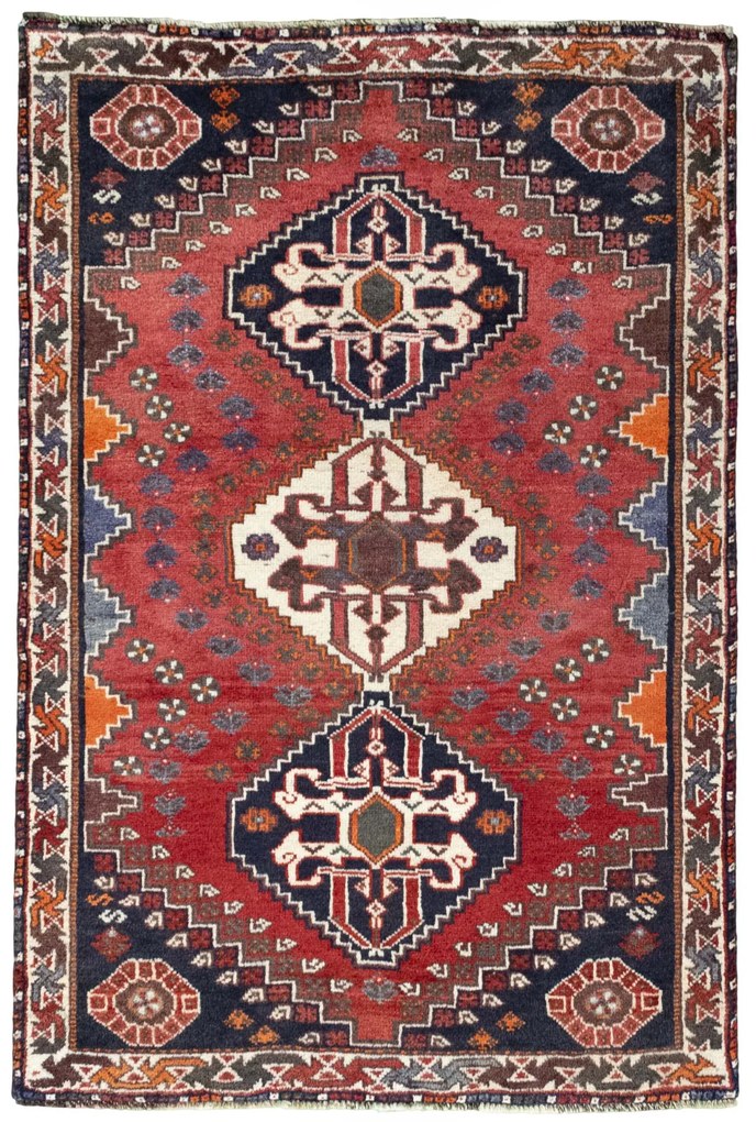 Shiraz Tappeto 120x170 Rosso (Iran) Annodato A Mano