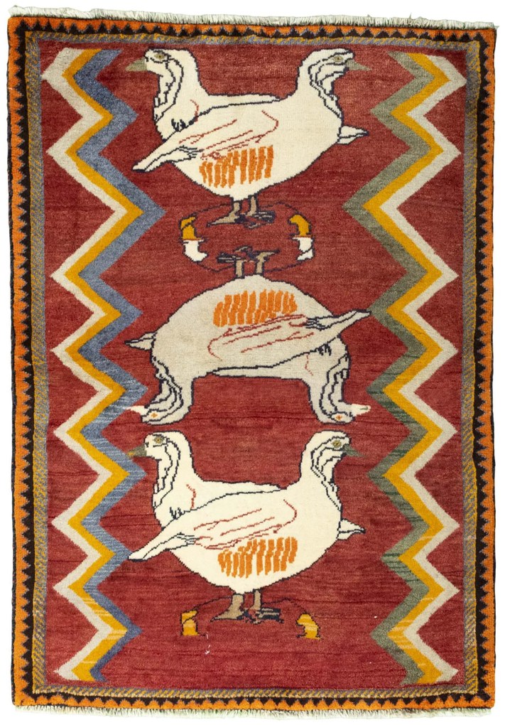 Gabbeh Tappeto 140x100 Rosso (Iran) Annodato A Mano