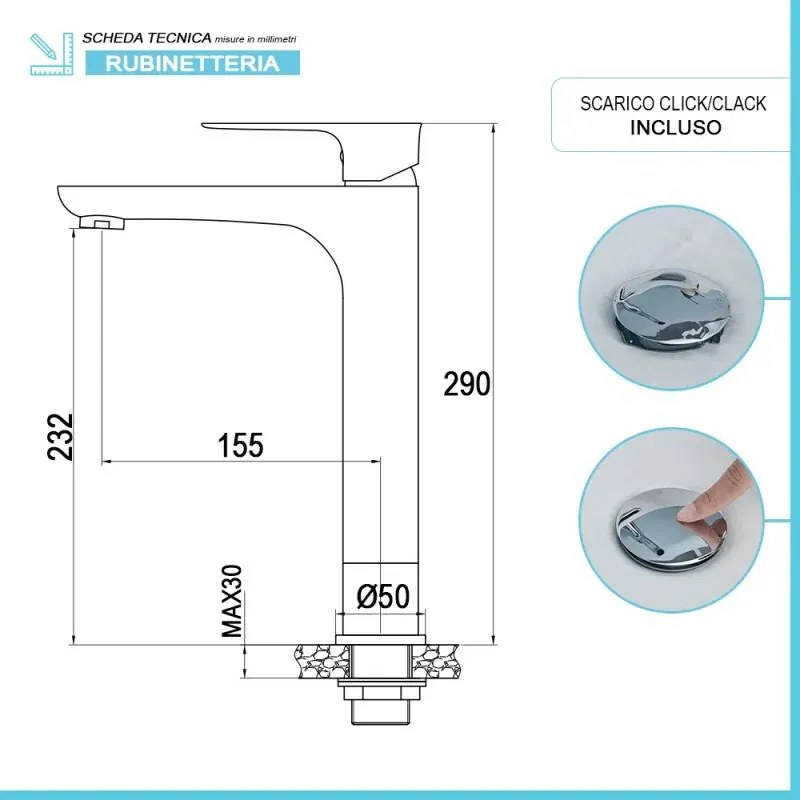 Set miscelatori lavabo alto bidet e doccia con deviatore in ottone Flat