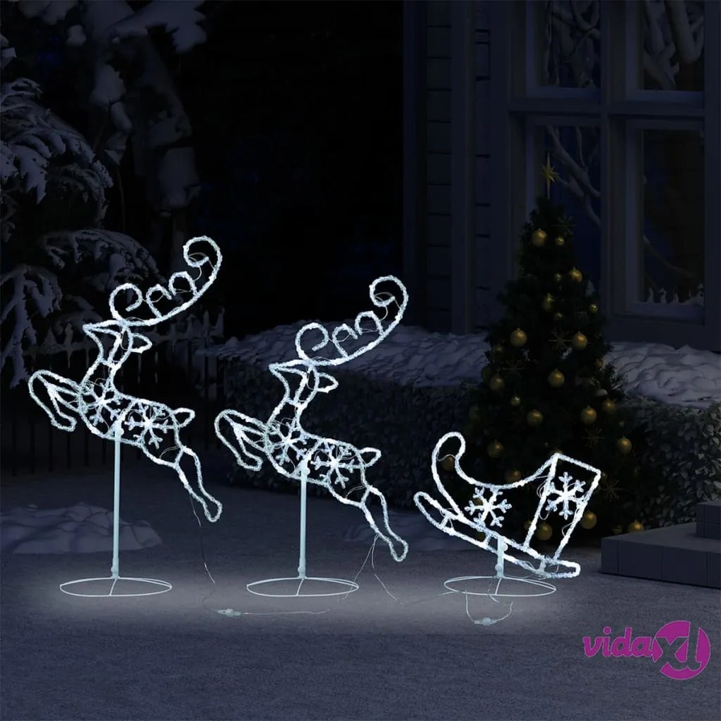 vidaXL Decorazione Slitta Renne in Acrilico 260x21x87cm Bianco Freddo
