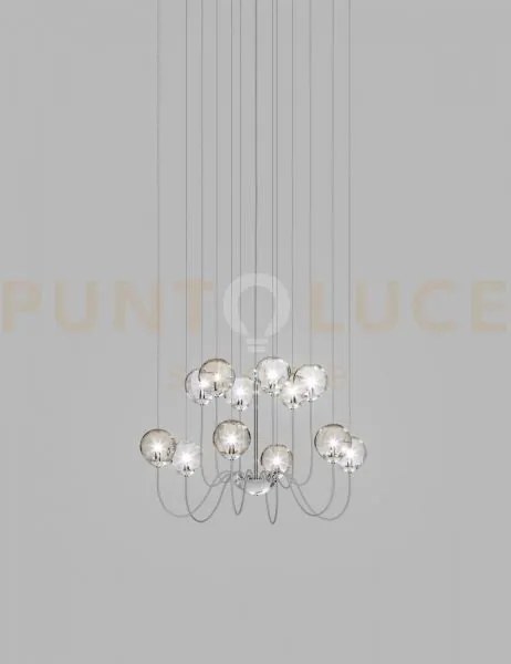 Puppet sospensione 12p multicolore 3 cromo lucido 12 luci attacco g9