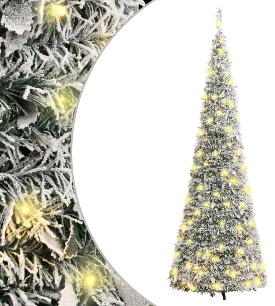 Albero di Natale Artificiale Pop-up con LED Neve Fioccata e Luminosità Variabile, Albero di Natale Artificiale Pop-up Neve Fioccata 50 LED 120 cm