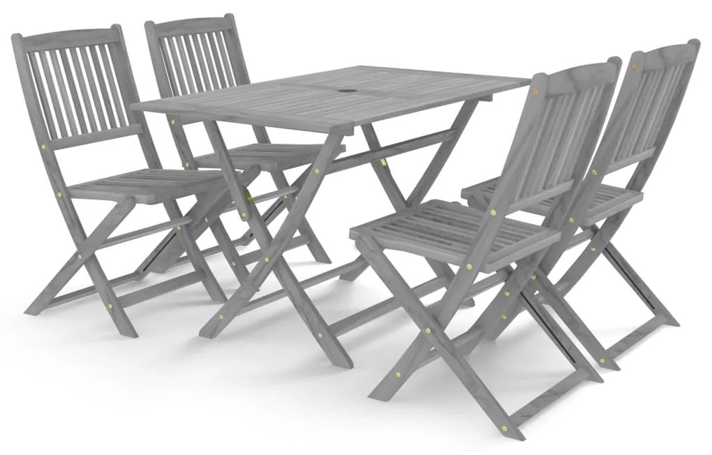 Set da pranzo per giardino 5 pz legno massello di acacia grigio