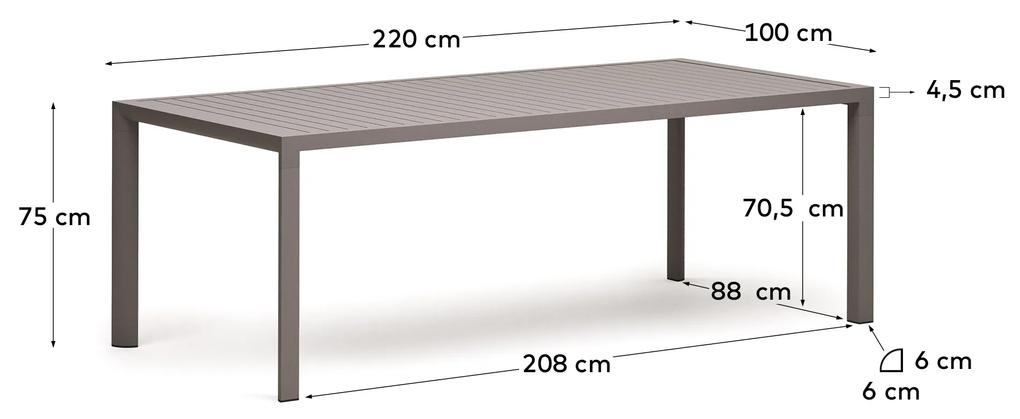 Kave Home - Tavolo da esterno Culip in alluminio finitura marrone 220 x 100 cm
