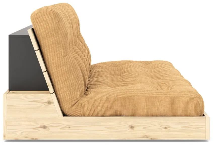 Divano letto in velluto a coste color marrone chiaro-senape 196 cm Base - Karup Design