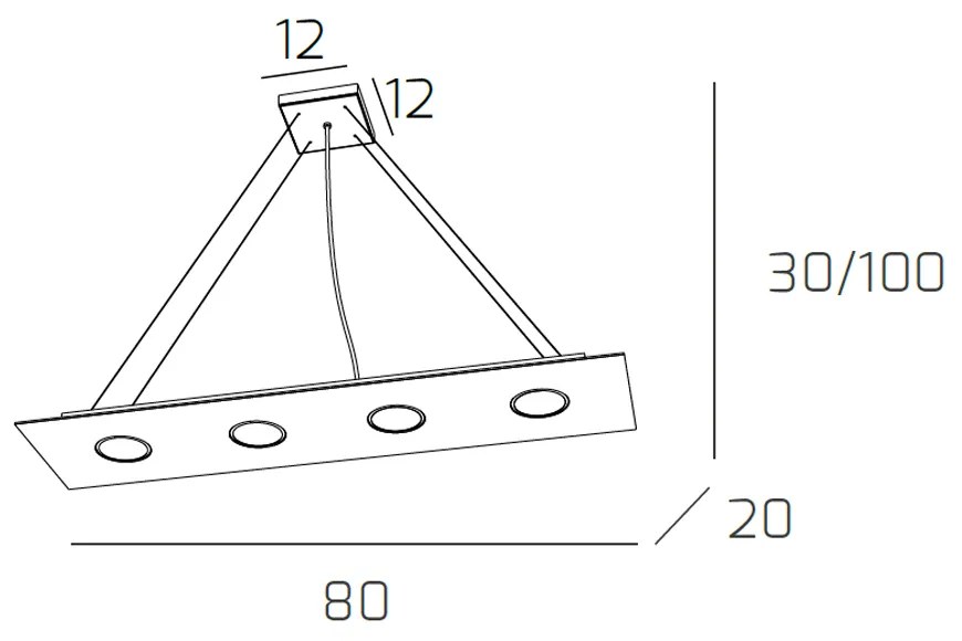 Sospensione Moderna Rettangolare Area Metallo Grigio Metallo 4 Luci Gx53