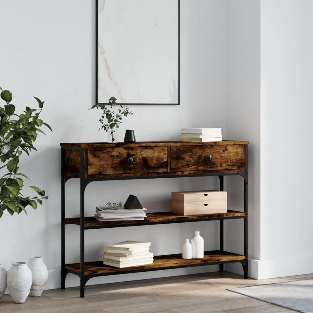 Tavolino Consolle Rovere Fumo 100x25x75 Cm Legno Multistrato /