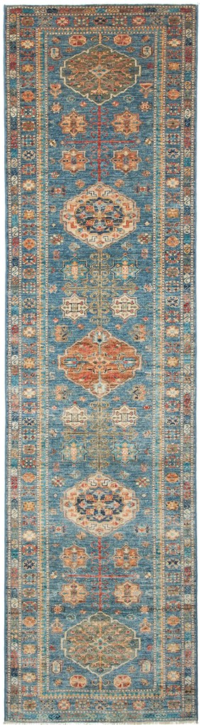 Kazak Tappeto 80x300 Blu (Pakistan) Annodato A Mano