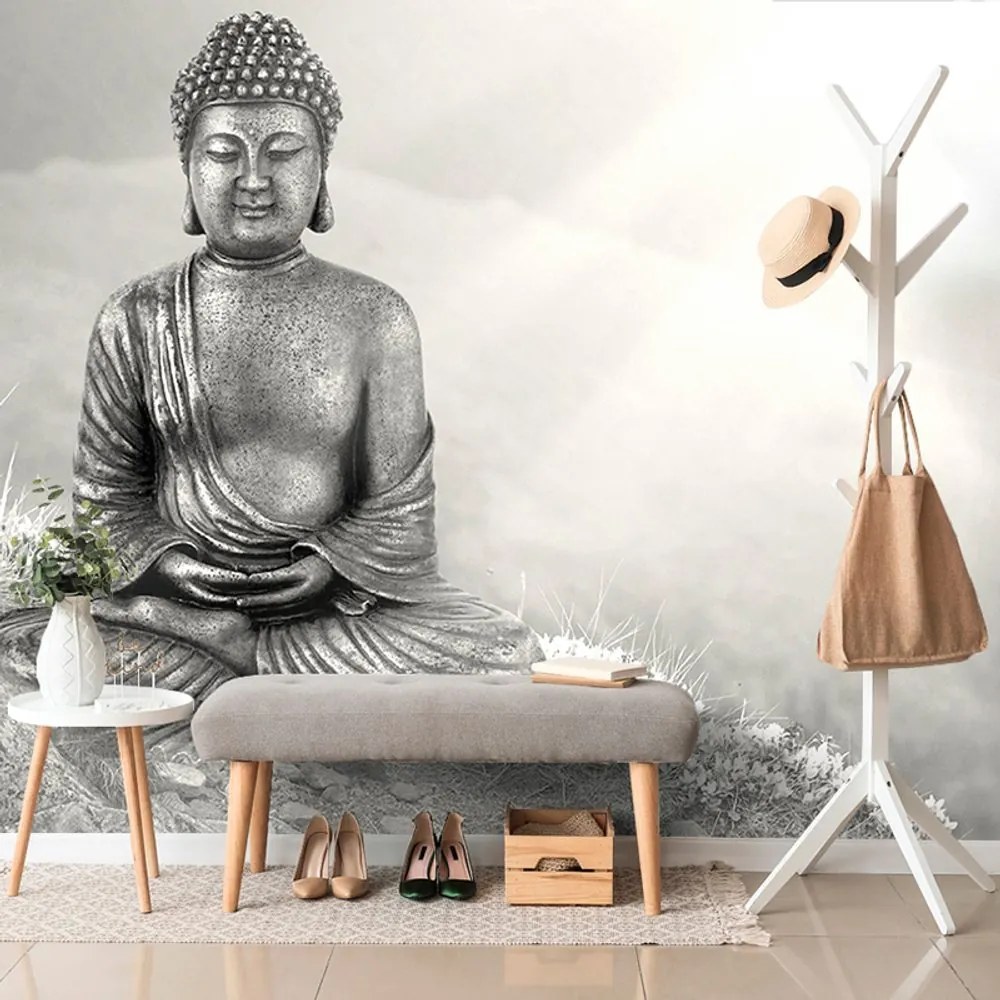 Carta da parati – Buddha bianco e nero in posizione meditativa
