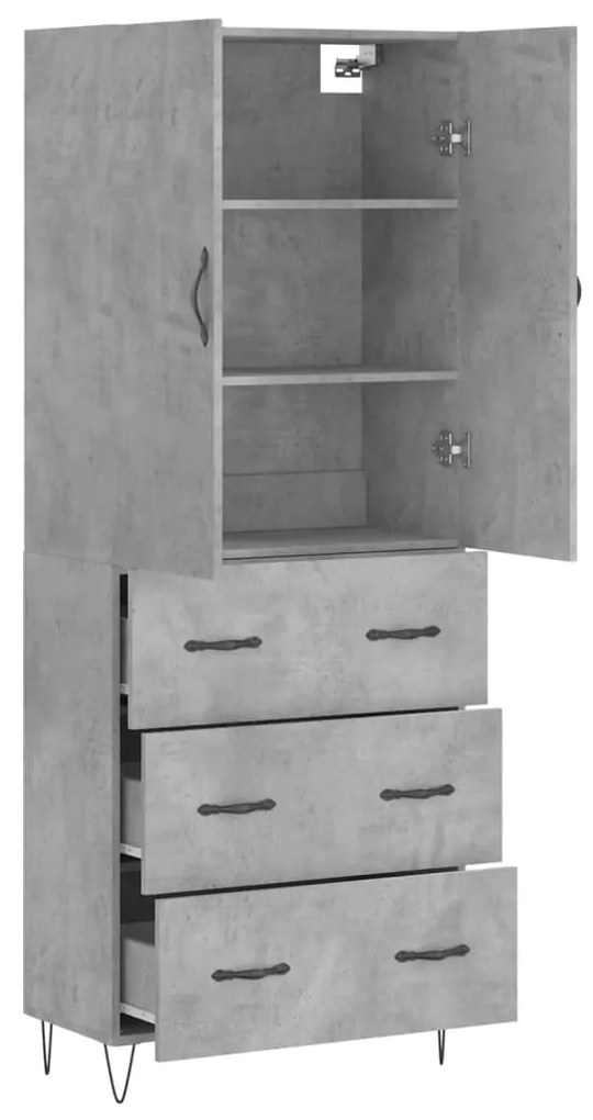 Credenza grigio cemento 69,5x34x180 cm in legno multistrato