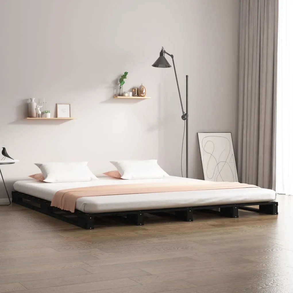 Letto a pallet nero 120x190 cm massello pino 4ft small double