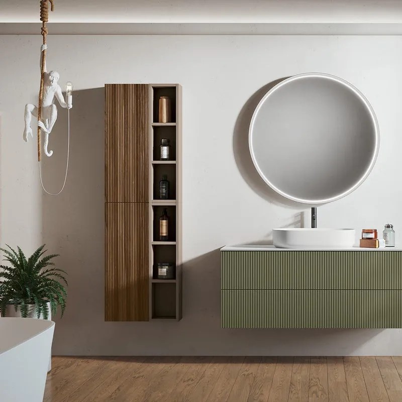 Mobile da bagno sospeso sotto lavabo Opera 2 cassetti L 119.5 x H 50 x P 45.5 cm verde salvia laccato opaco cannettato