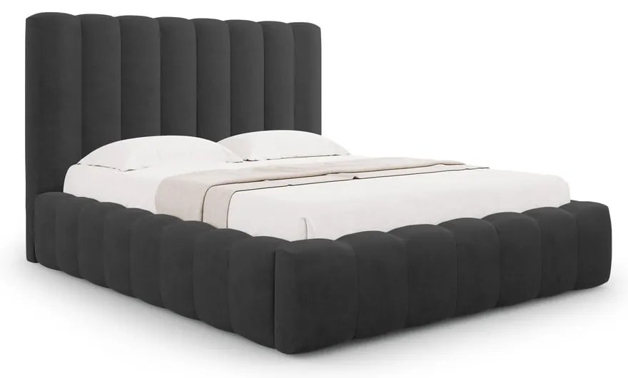 Letto matrimoniale imbottito antracite con spazio contenitivo e rete 180x200 cm Kelp - Micadoni Home