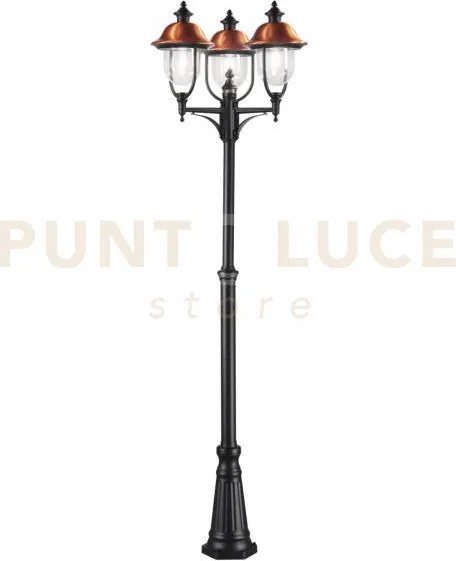 Palo venezia nero e rame 3 luci attacco e27 ip44 65x230cm