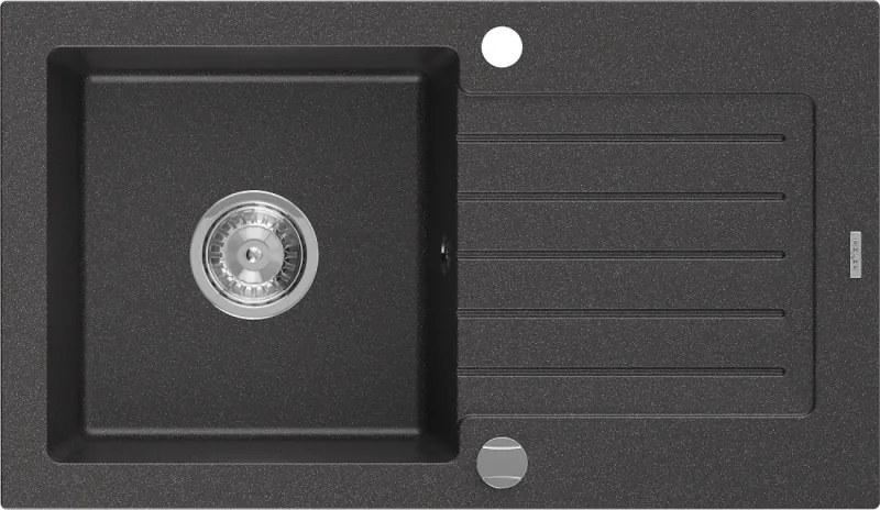 Mexen Pablo lavello in granito monovasca con sgocciolatoio 752 x 436 mm, nero maculato, sifone cromato - 6510751010-76