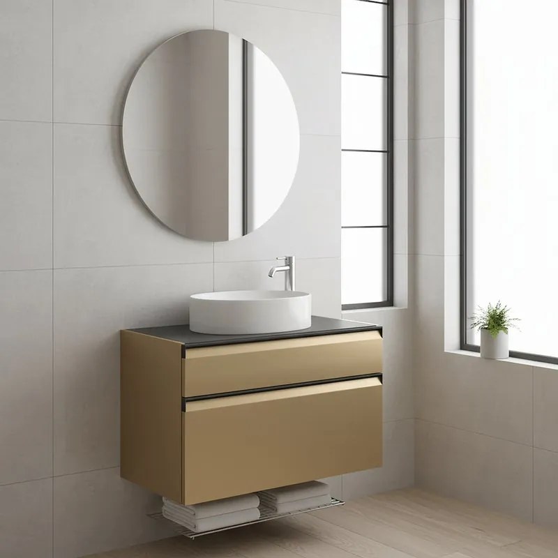 Mobile da bagno sospeso sotto lavabo Fusion 2 cassetti L 99.5 x H 60 x P 45.5 cm oro