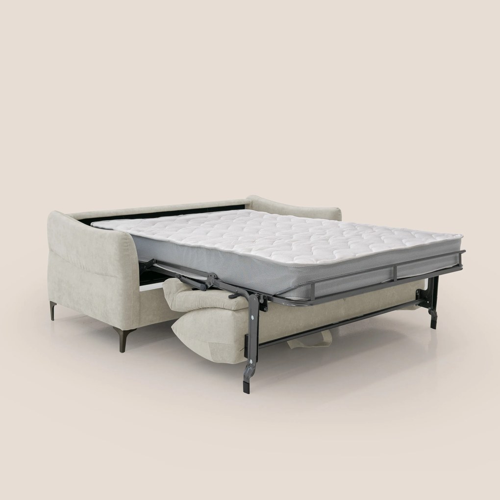 Dalia divano letto con materasso H18 cm e piedi alti in raffinato tessuto smacchiabile T17 panna