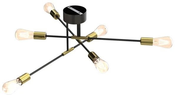 Lampadario on a pole FLAME 6xE27/60W/230V nero/oro