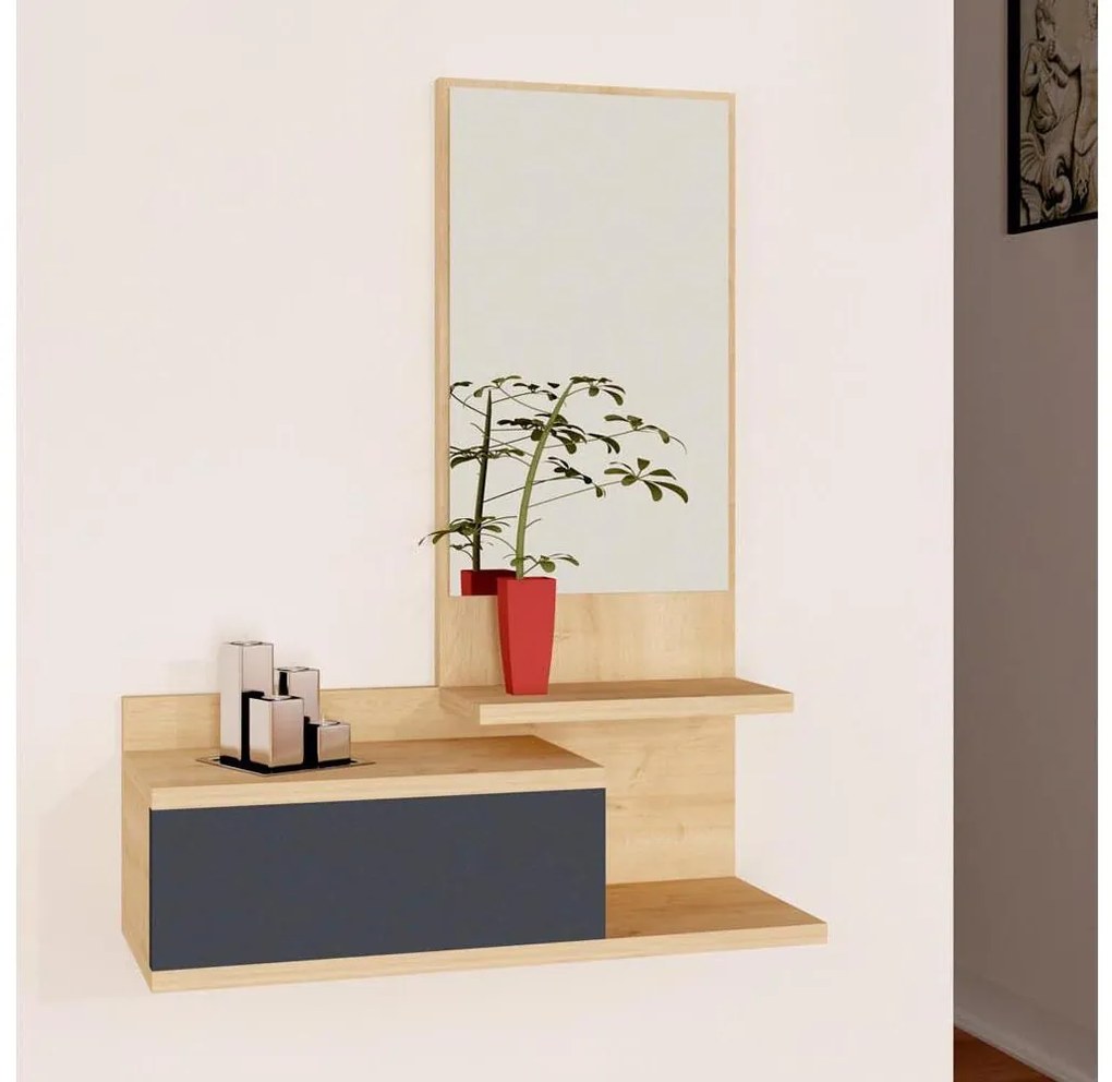 Mensola da parete con specchio ROZELLA 90x60 cm beige/antracite