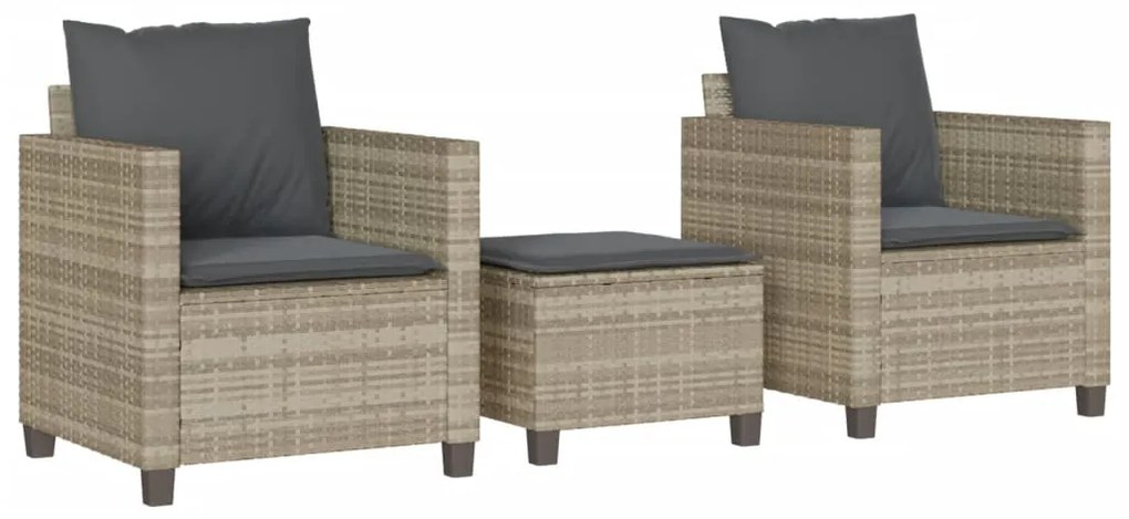 Set da bistrò 3 pz con cuscini grigio chiaro in polyrattan